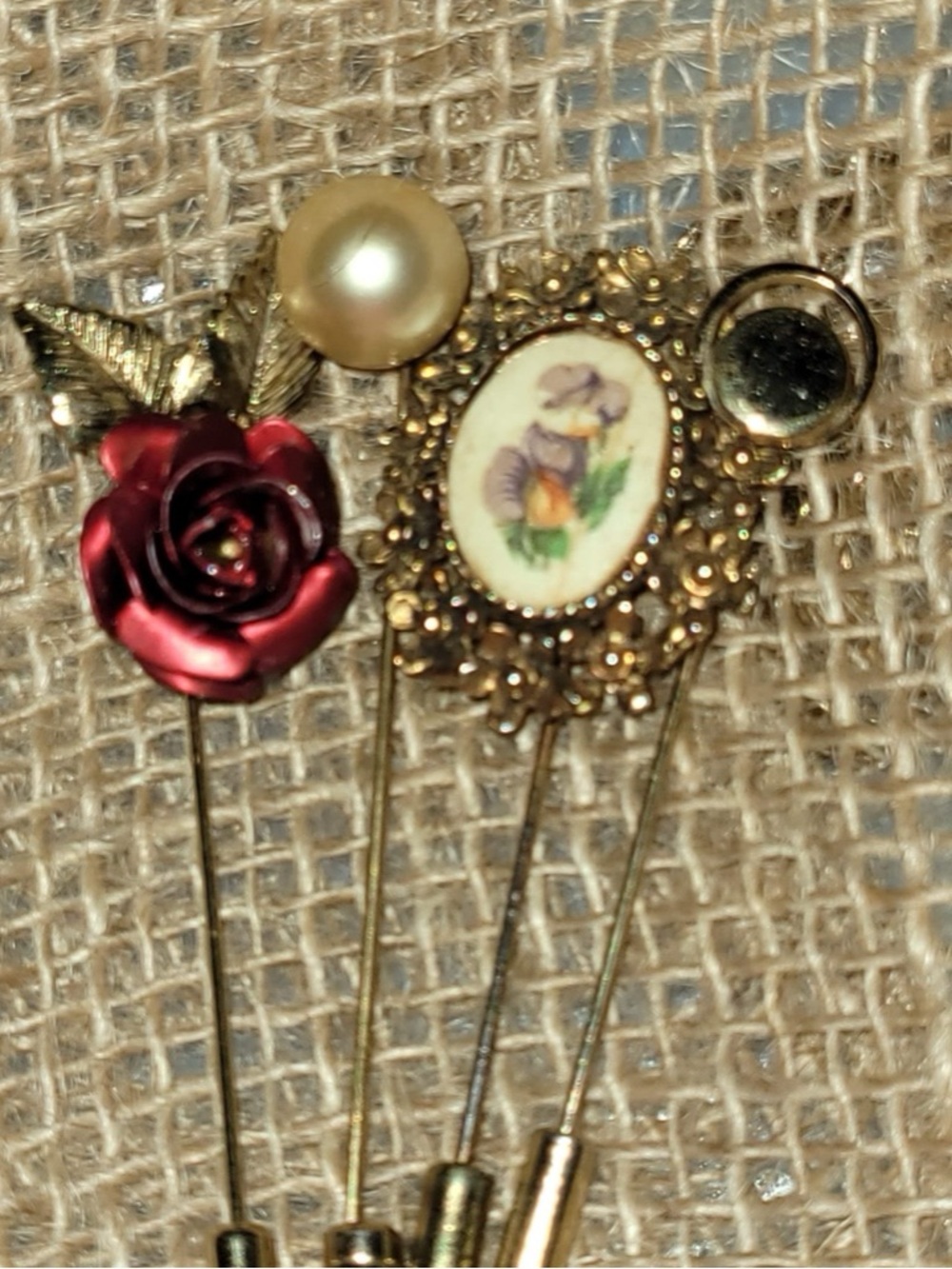 Vintage Gold Stick Pin Rose Stick Pin Set of 4
